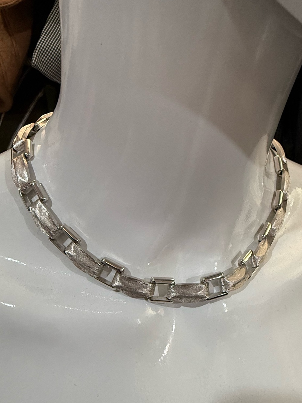 Vintage Crown Trifari Signed Modernist Silver Link Collar Choker Necklace 1950s